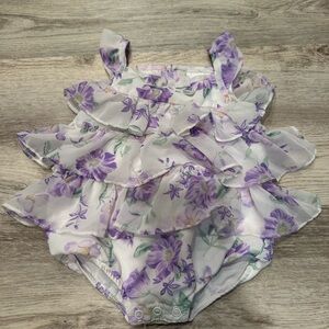 Charming Lavender Floral Ruffle Romper